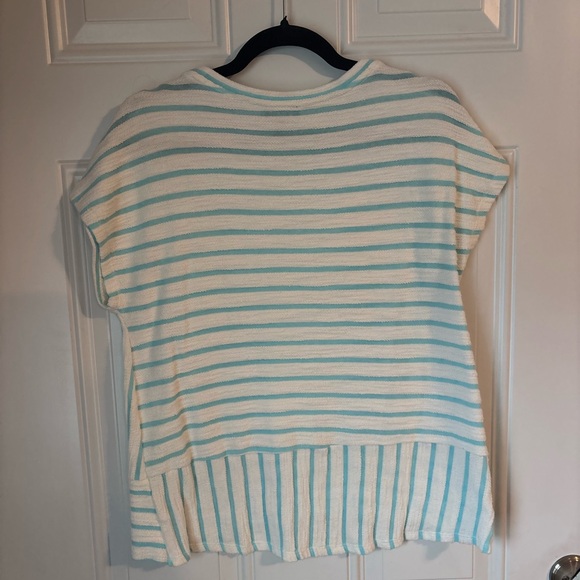 Jones New York Aqua and White Striped Tee - Picture 4 of 4